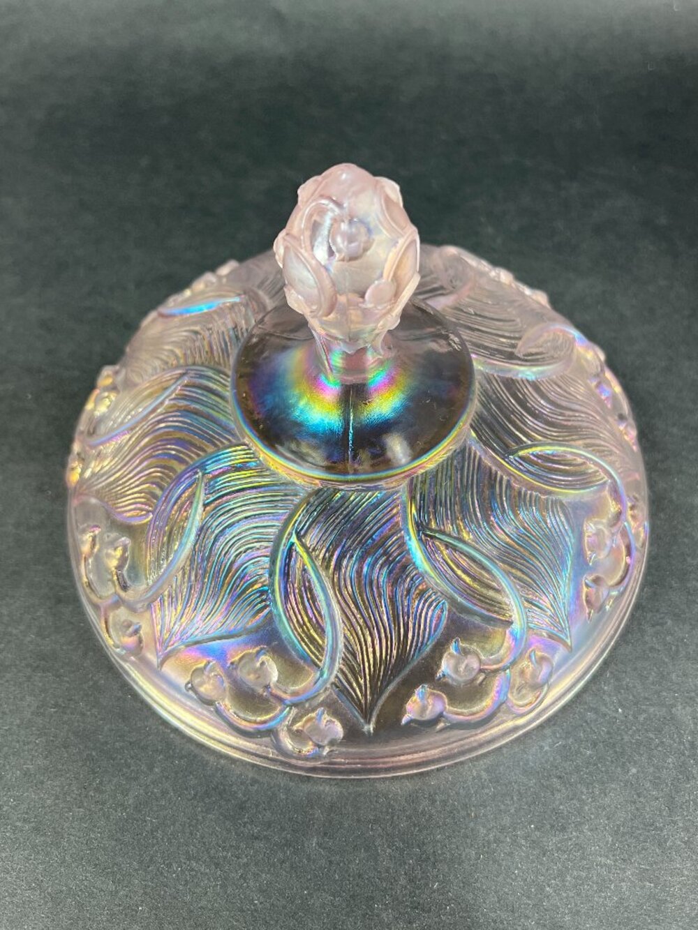 Vtg Fenton Lily Of The Valley Art Glass Pink Opalescent Carnival Iridescent Lid - Picture 6 of 16